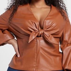 Feaux leather top with knot tie